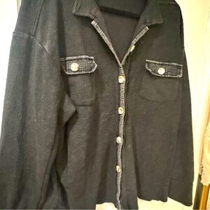 Black distressed shacket